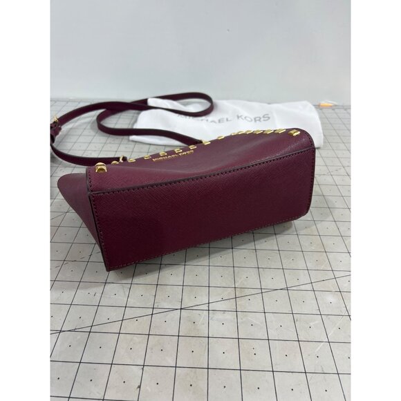 Michael Kors Selma Studded Saffiano Leather Messenger Crossbody Bag Merlot Plum - Picture 4 of 10